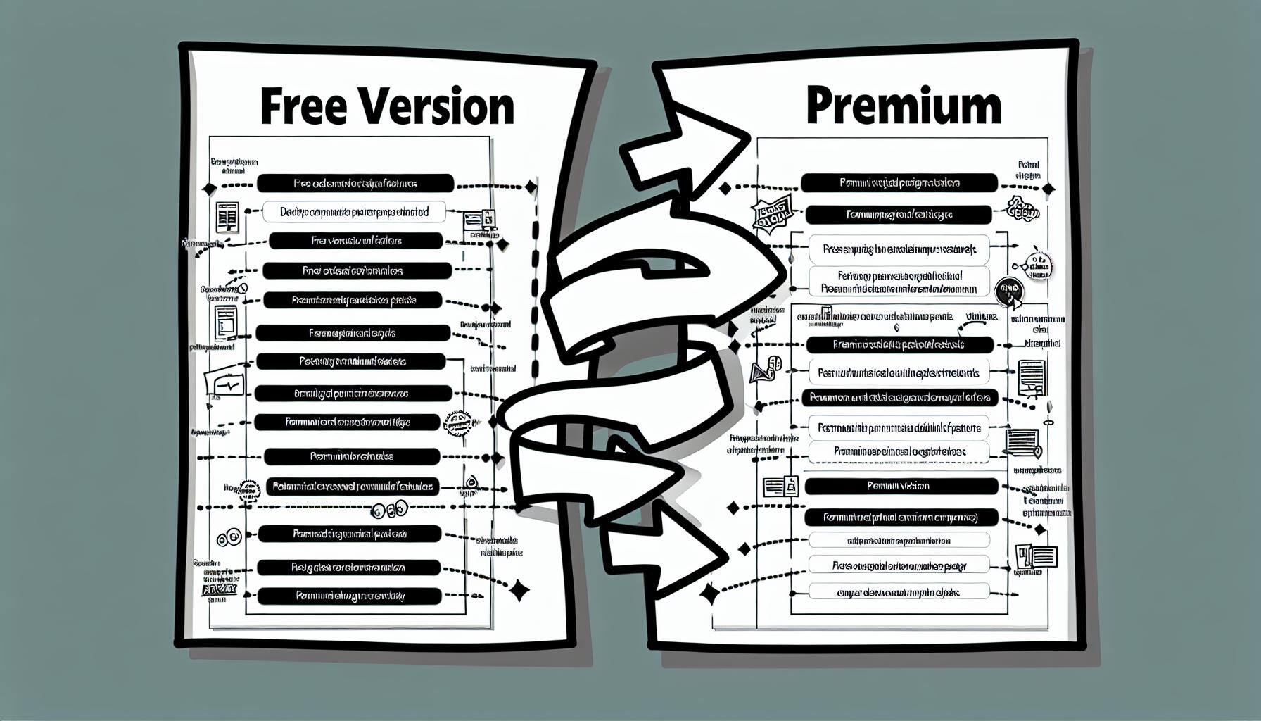 The image could include two tiers one labeled Free Version with basic features, and another labeled Premium Version with additional, highlighted f